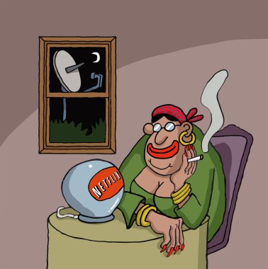 fortune teller ve teknoloji hakkında çizgi film