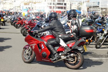 Bikers gather in a seaside bike festival