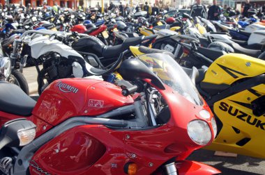 Parked motorbikes in a festival