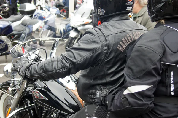 Bikers ride on their bike