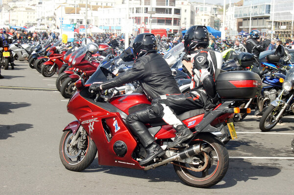 Bikers gather in a seaside bike festival