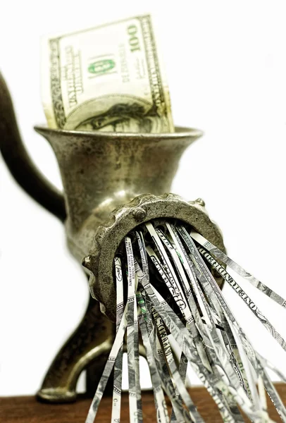 100 dollar bill in a meat grinder — Stock Photo, Image