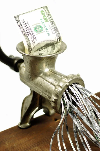 100 dollar bill in a meat grinder — Stock Photo, Image