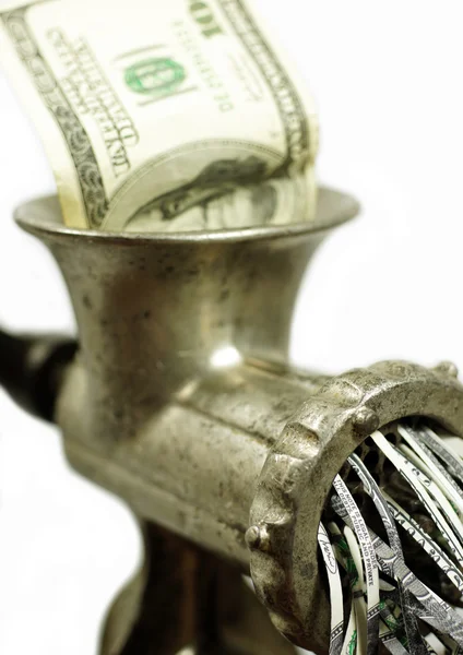 100 dollar bill in a meat grinder — Stock Photo, Image