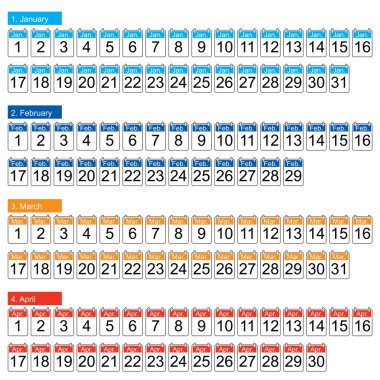 dizi dört ay vektör (Ocak, Şubat, Mart, Nisan)