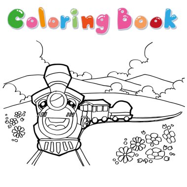 train coloring page cartoon vector