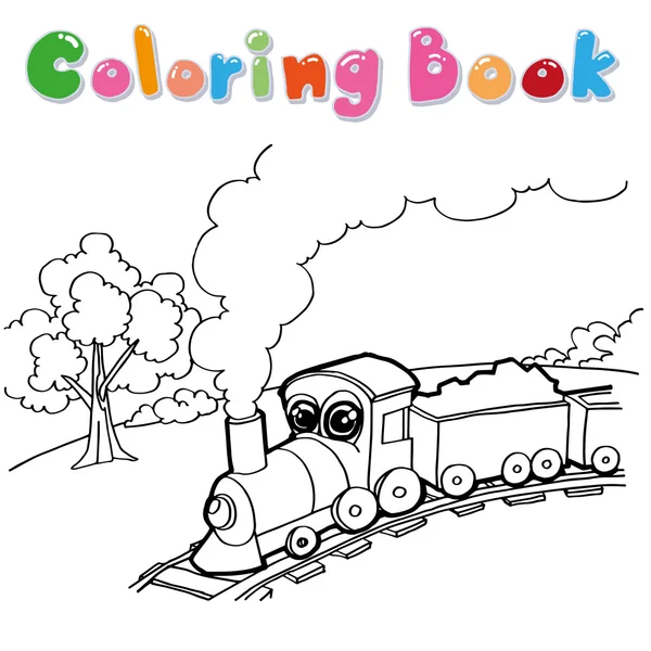 Train coloring page cartoon vector — Stockový vektor