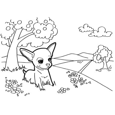 Köpek ve manzara ile boyama kitabı