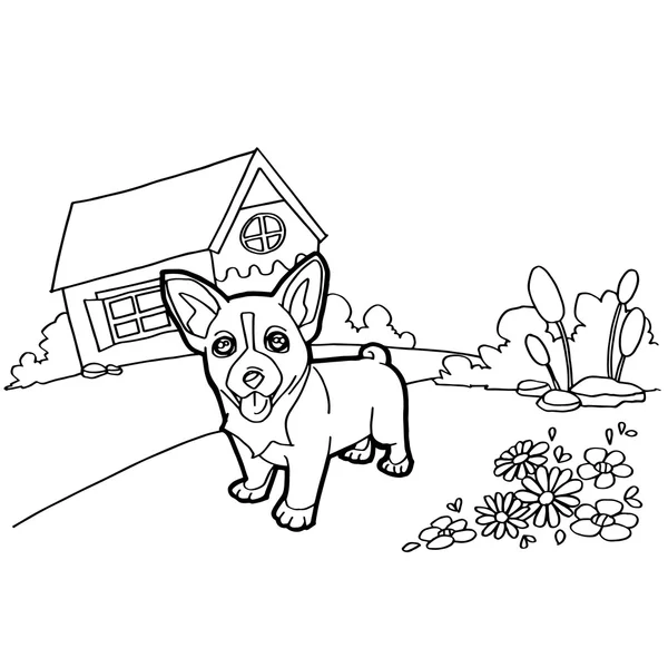 Målarbok med hund och landskap — Stock vektor