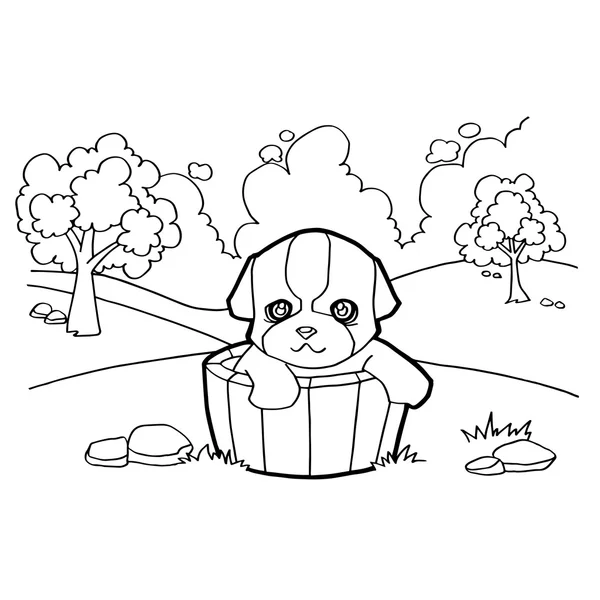 Livre à colorier avec chien et paysage — Image vectorielle