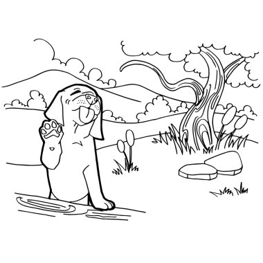 Köpek ve manzara ile boyama kitabı