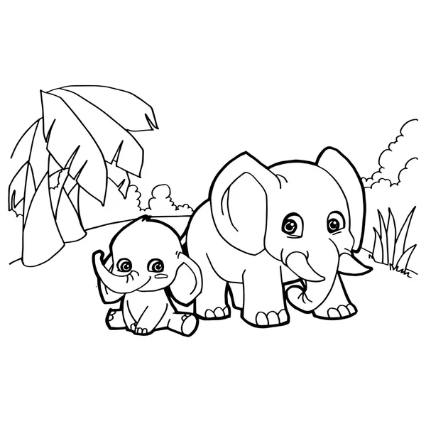 Éléphant dessin animé coloriage pages vecteur — Image vectorielle