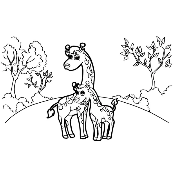 Giraffe cartoon coloring pages vector — Stock Vector