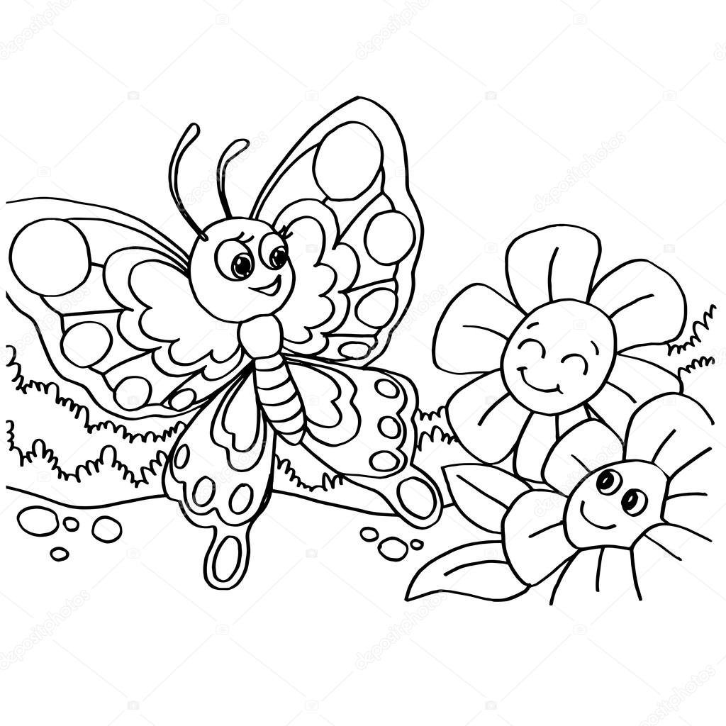 Desenhos para colorir de desenho de um menino com uma borboleta para colorir  