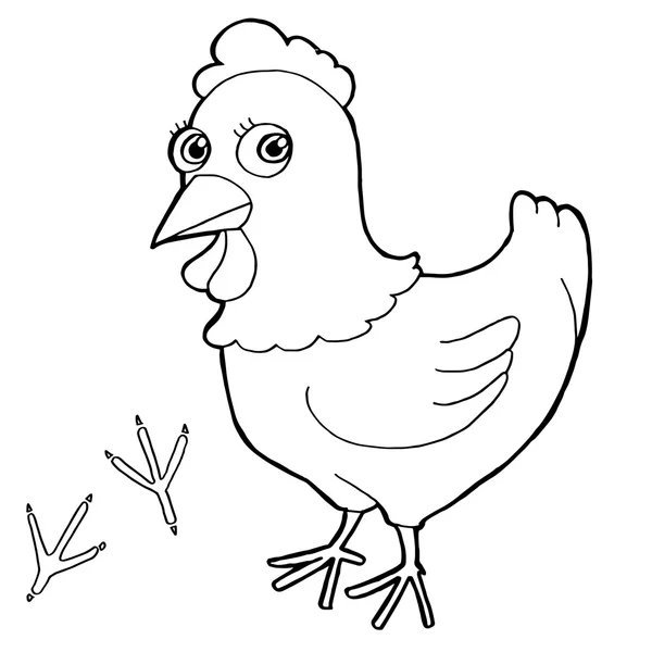 Hen with paw print Coloring Pages vector — Stock Vector