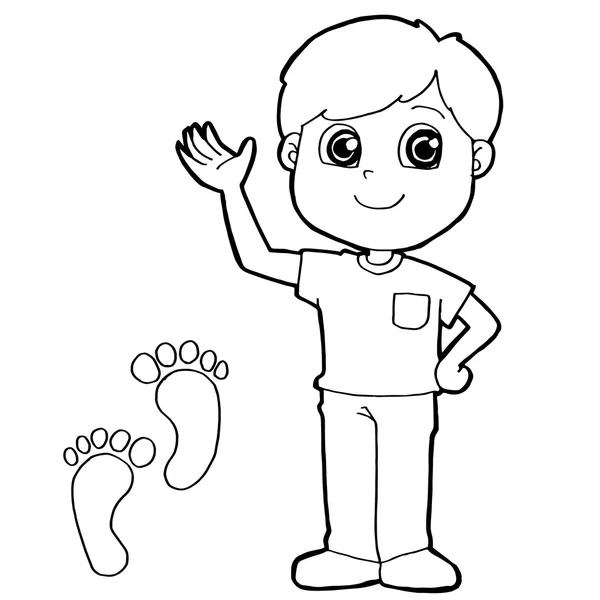 Kid with paw print Coloring Page vector — Stock Vector