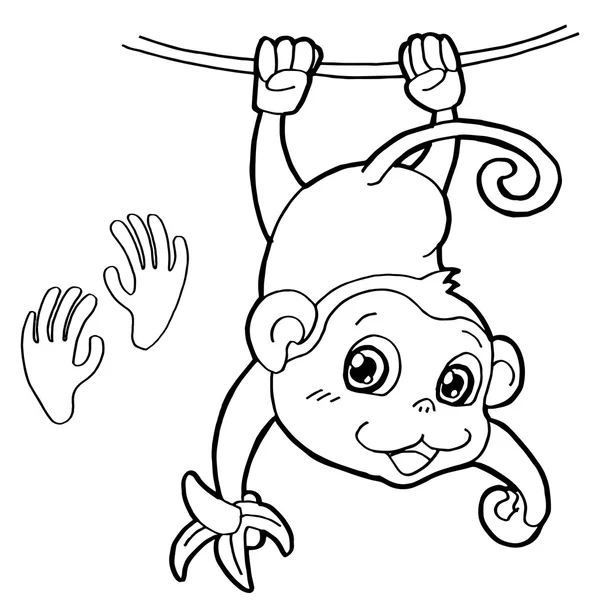 Macaco com impressão de pata Colorir vetor de página —  Vetores de Stock