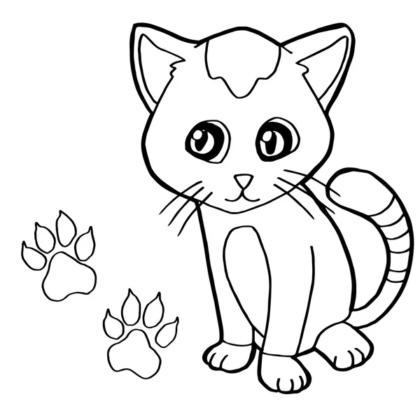 Impression de patte avec chat Coloriage vecteur de page — Image vectorielle