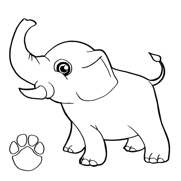 Impression de patte avec éléphant Coloriage vecteur de page — Image vectorielle