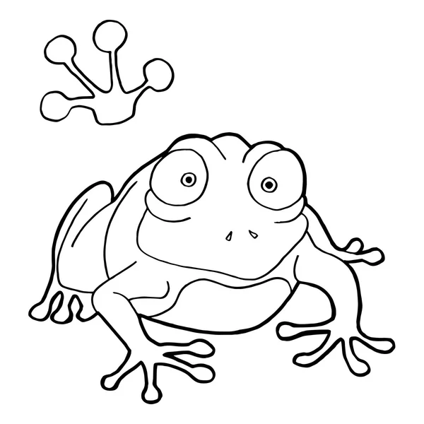 Impression de patte avec grenouille Coloriage vecteur de page — Image vectorielle