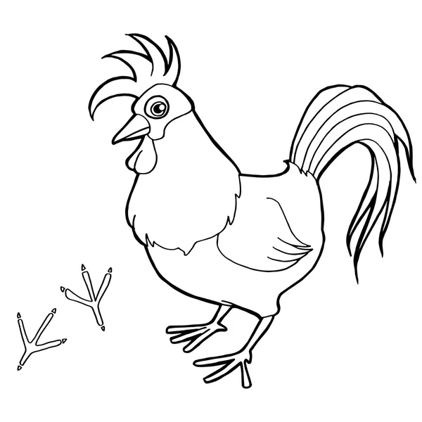 Gallo con huella de pata Dibujos para colorear vector — Archivo Imágenes Vectoriales