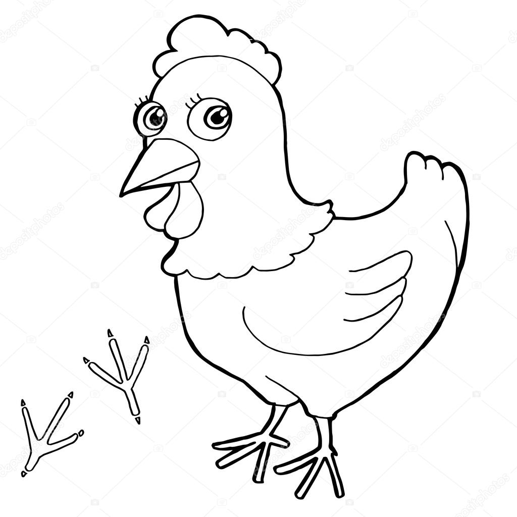 hen with paw print Coloring Pages vector