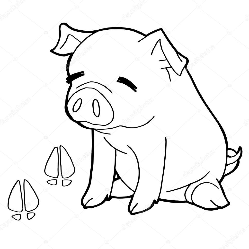 pig with paw print Coloring Pages vector