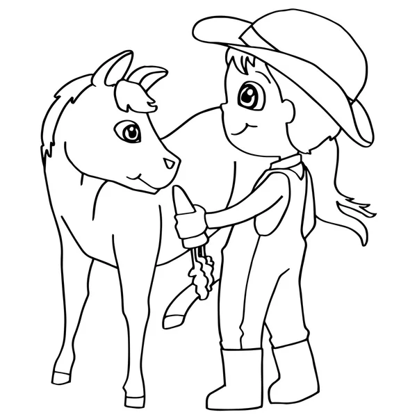 Livre de coloriage enfant nourrissant cheval vecteur — Image vectorielle