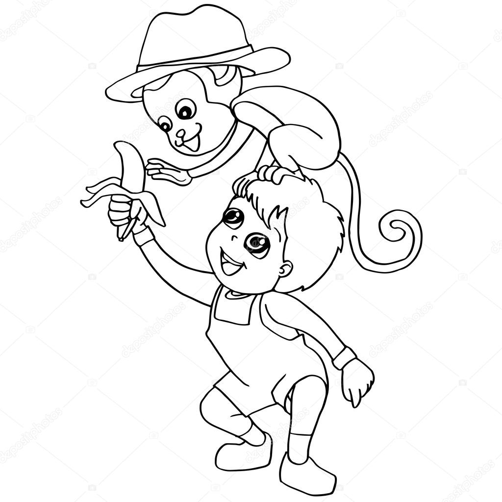 Immagine di vettore di scimmia d alimentazione del bambino libro di coloritura — Vettoriali di attaphongw