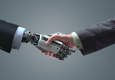 İş Dijital İletişim Sembolü İnsan ve Robot el sıkışma