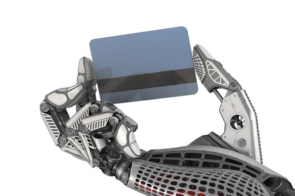 Um robô segurando cartão de crédito genérico na mão — Fotografia de Stock