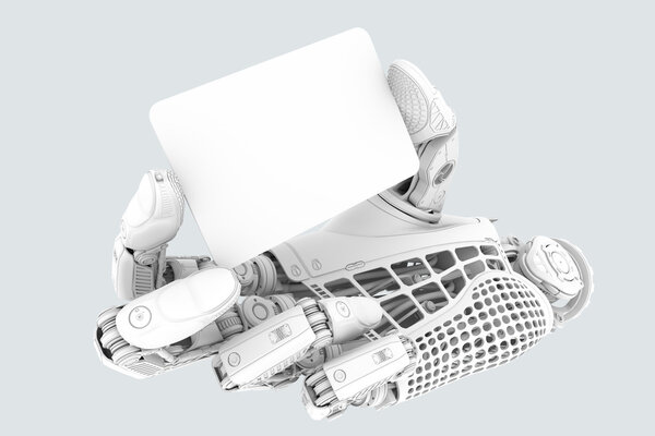 Робот держит в руках кредитную карту
