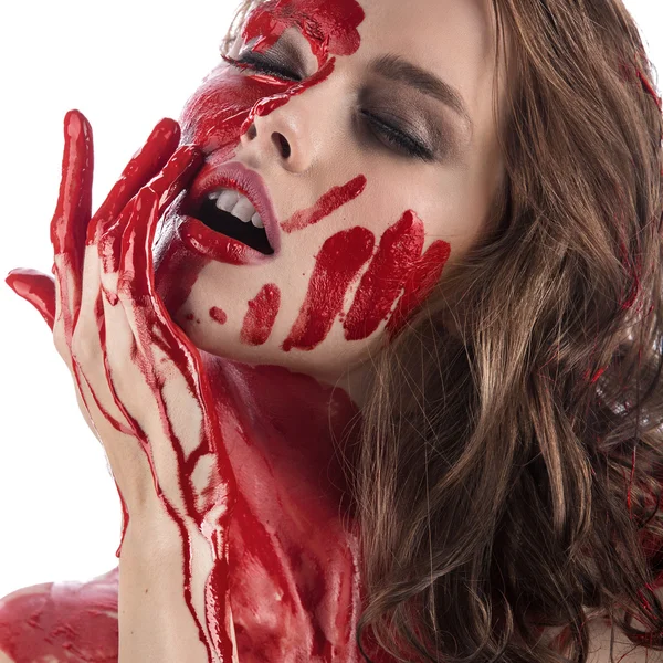 Beautiful girl covered in blood. — Stock Photo, Image