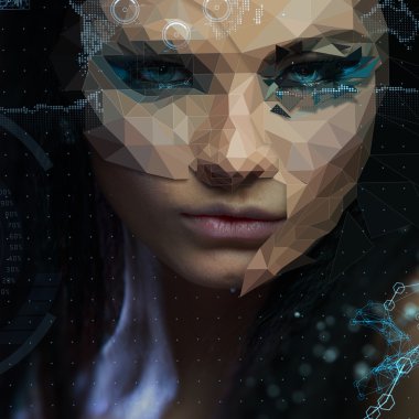 Güzel kız sibernetik futuristik konsepti