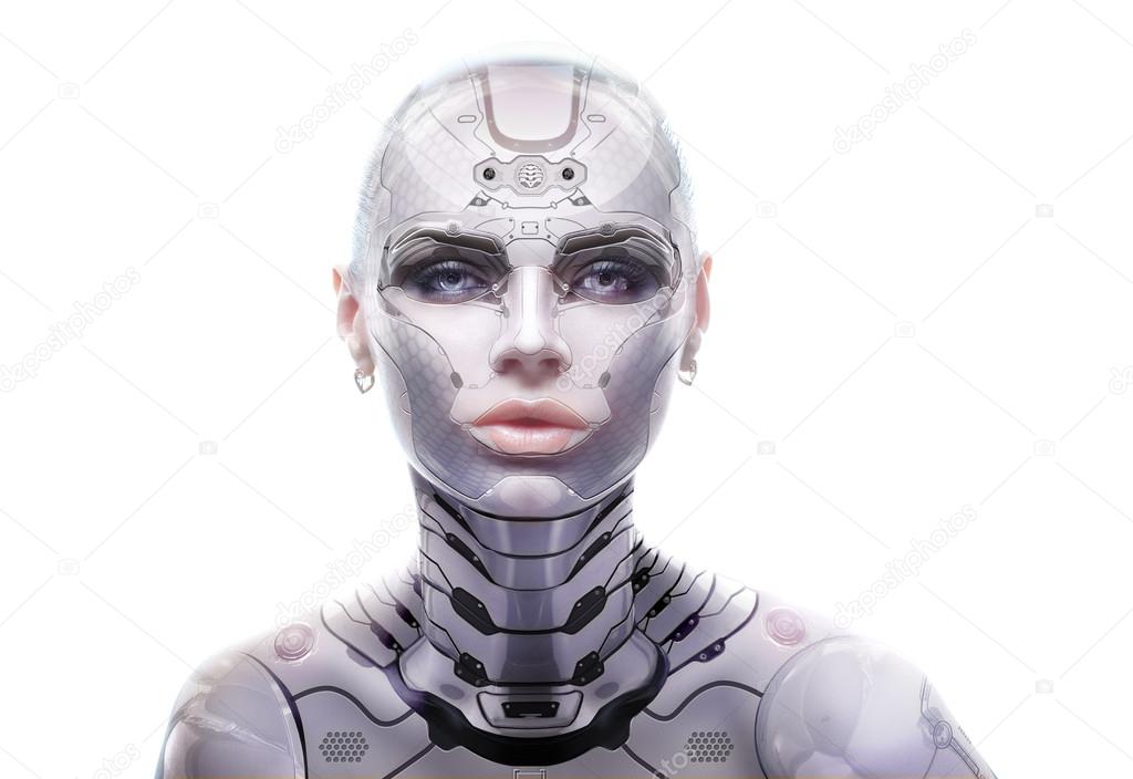 Cyber-girl looking into camera