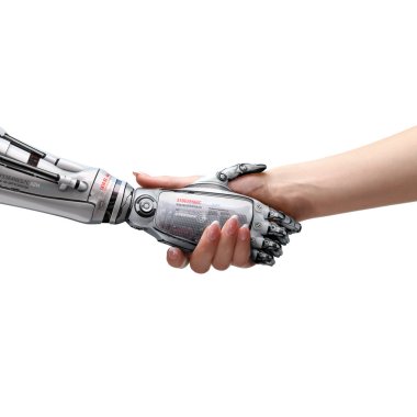 Female human and robot's handshake