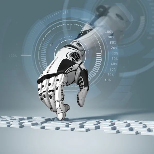 Robotic Arm Working With Computer Keyboard — Stock Photo, Image