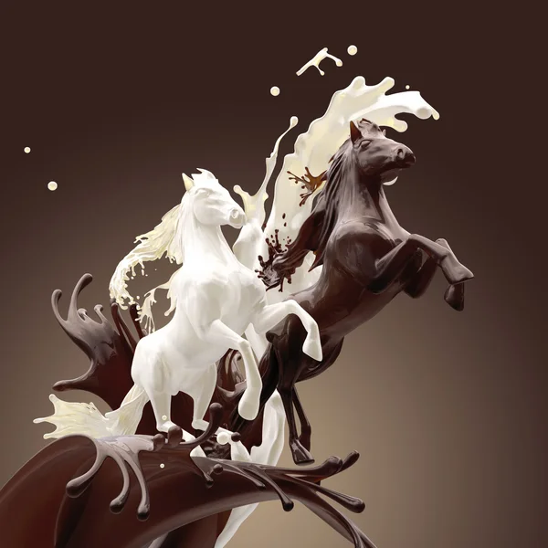 Creamy milky and coffee liquid horses — Stock Photo, Image