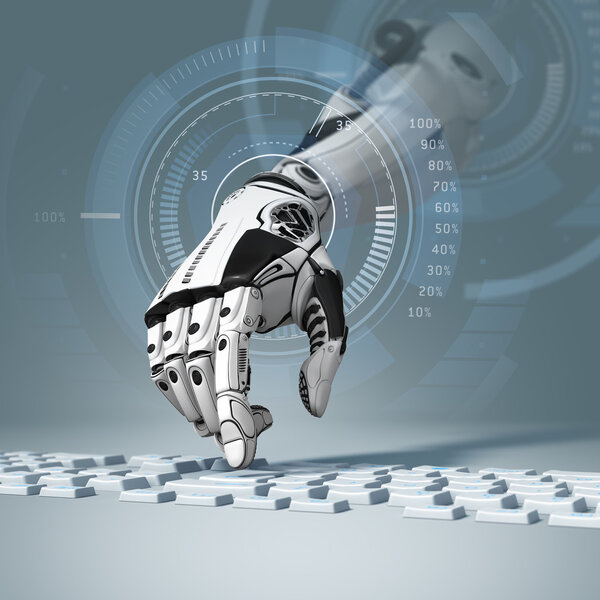 Robotic Arm Working With Computer Keyboard Royalty Free Stock Photos