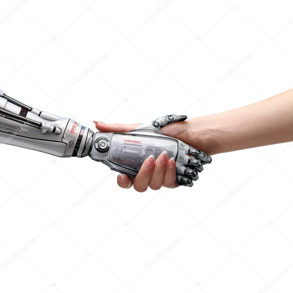 Female human and robot's handshake