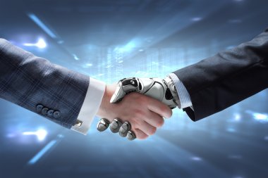 Human and Robot hands in handshake