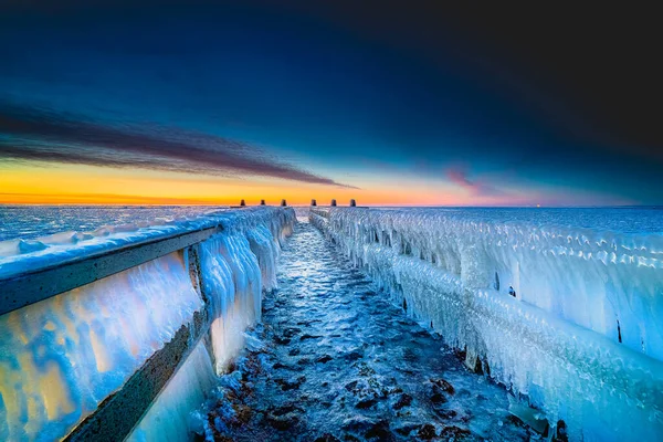 Eau Gelée Sous Forme Glace Créée Par Vent Les Vagues — Photo