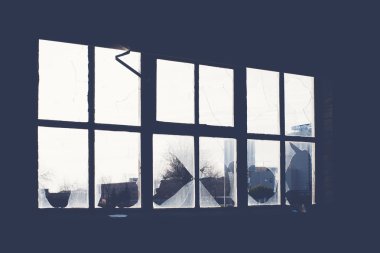 Kırık bardak eski Endüstriyel Bina vasıl pencere