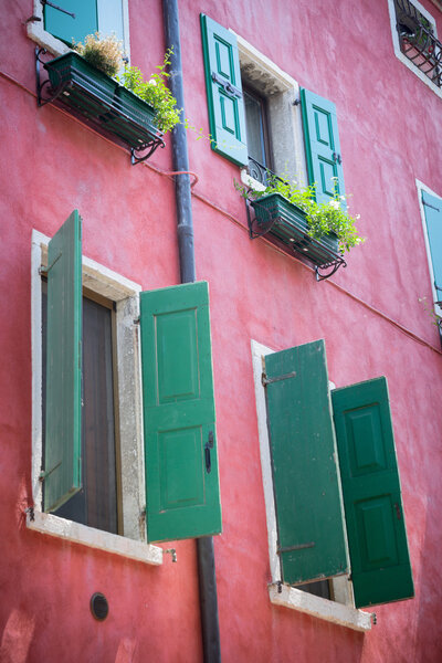 Picturesque facedeshutters and alleys in northern italy near lago di Garda largest Italian lakeNorth Italy