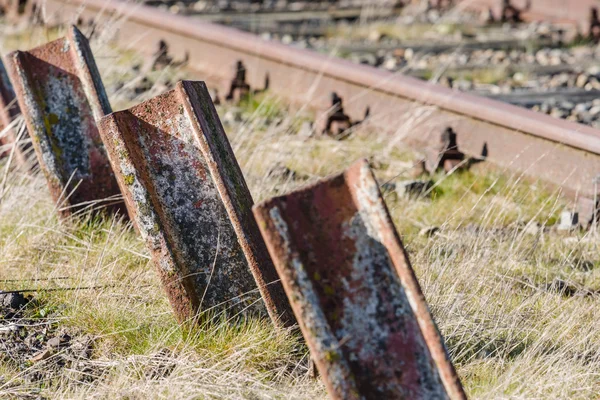 Old standing up rusted railway steel, — Stock Photo, Image