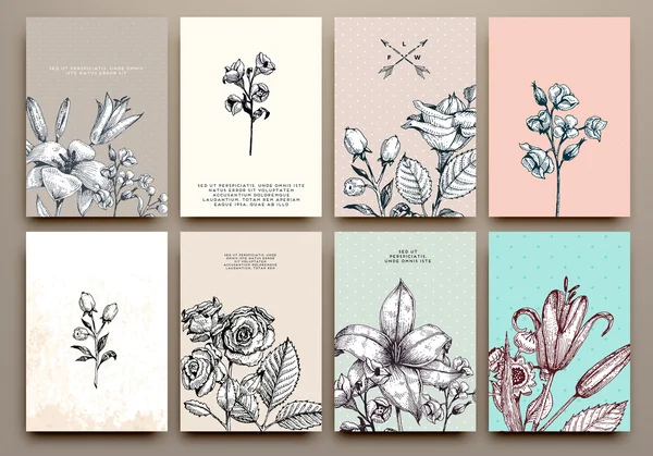 Vintage Blumen Karten Set — Stockvektor