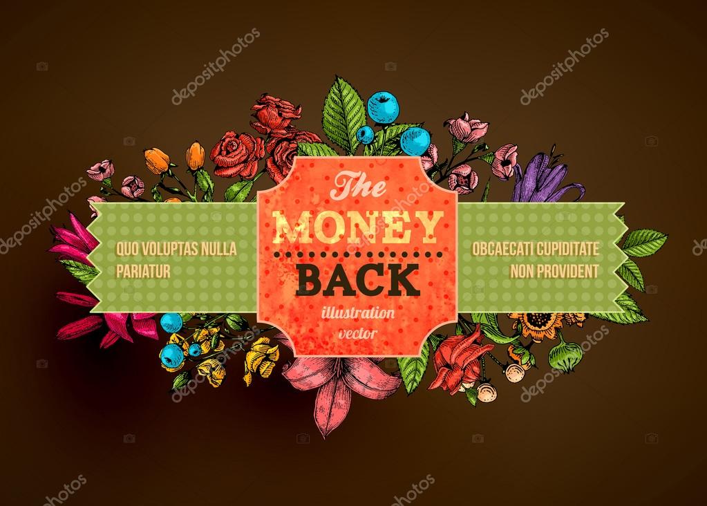 Vintage Vector Card with Engraving Flowers. Frame for Logo, Label. Retro Floral Design.