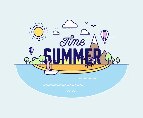 Thin Line Style Summer Illustration — Stock Vector