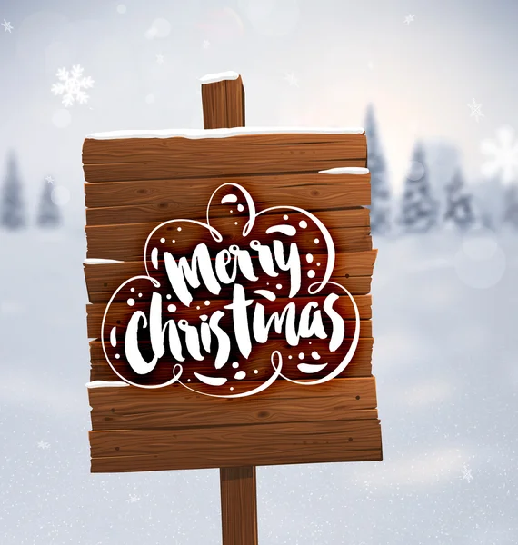 Placa de madera con etiqueta de Navidad — Vector de stock