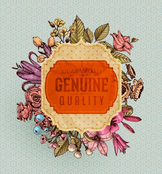 Carte vintage avec gravure fleurs — Image vectorielle